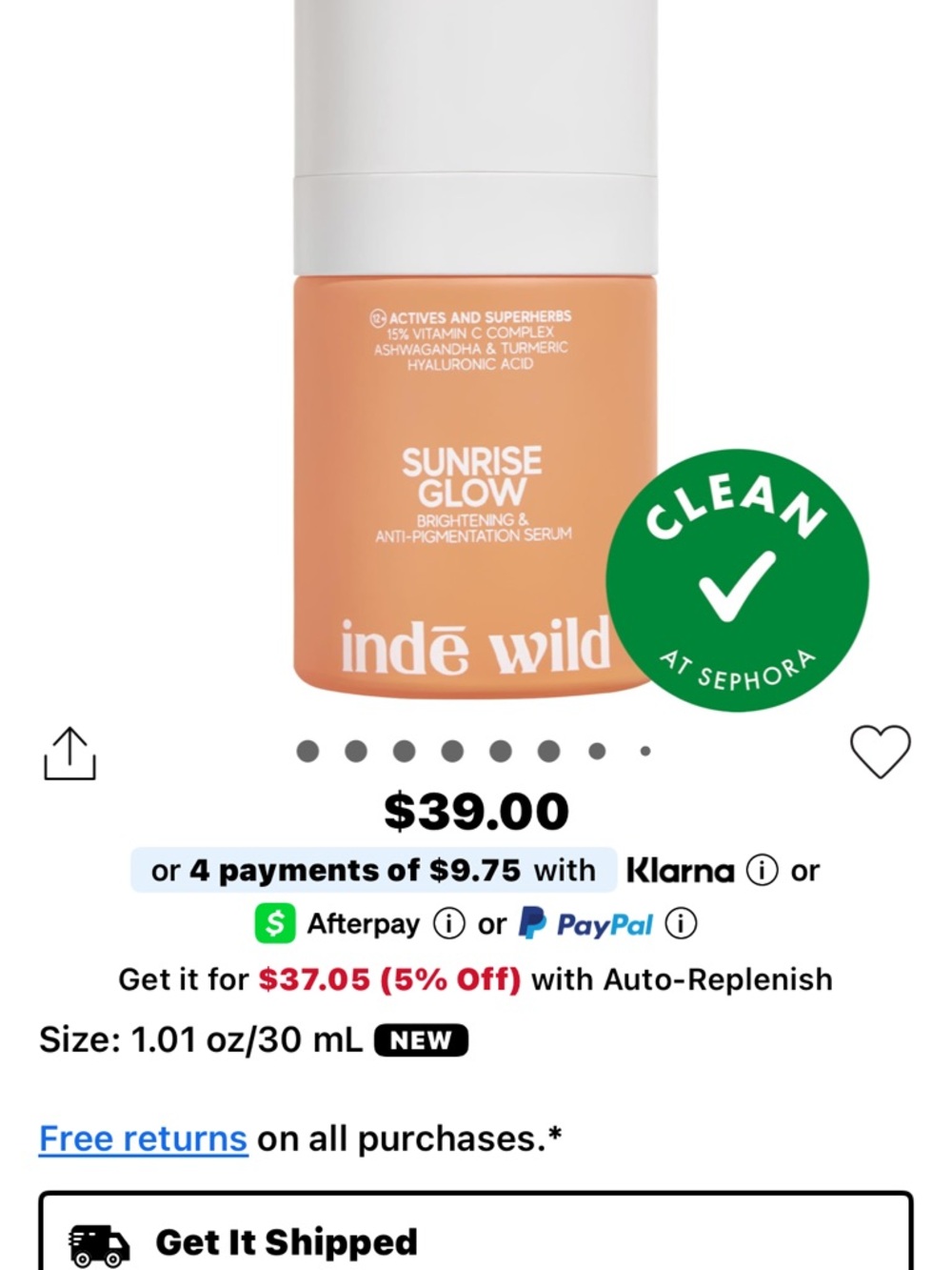 Indē Wild Sunrise Glow Brightening Serum - Cream/Peach. 1.01FL0z